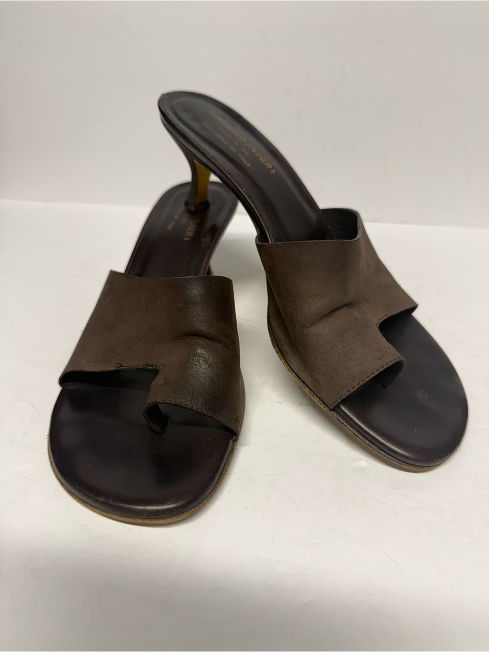 Donald J. Pliner Brown Leather Open-Toe Slide Mules Size 9.5
